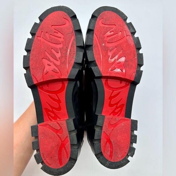 CHRISTIAN LOUBOUTIN Montezu Brushed Leather Ankle Boots Black Lug Sole EU 39 US9 - Picture 13 of 15